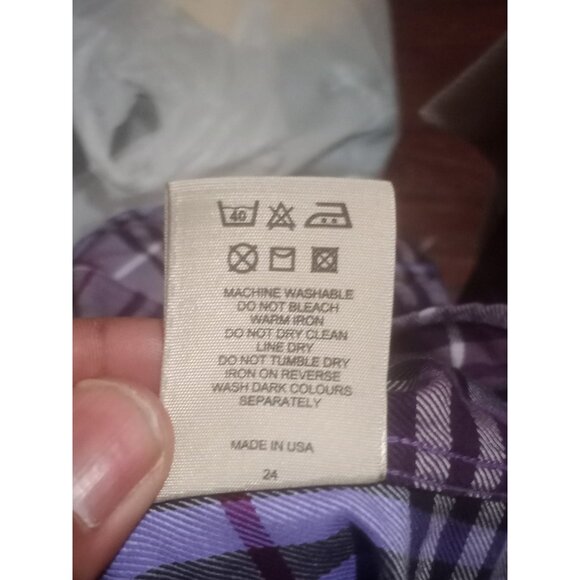 Burberry London Men's Purple Plaid Button Down Shirt USA Made Sz Large L - Picture 10 of 12